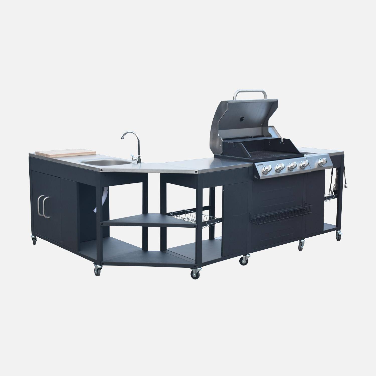 Rochefort - Cocina exterior de acero con barbacoa de gas americana de 5 quemadores