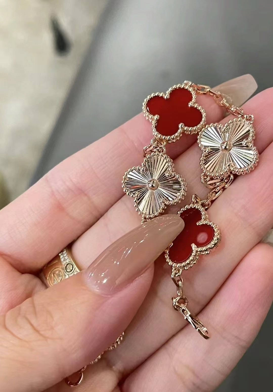 VCA Rose Gold Carnelian Vintage Alhambra Bracelet 5 Motifs - Original Replica Club