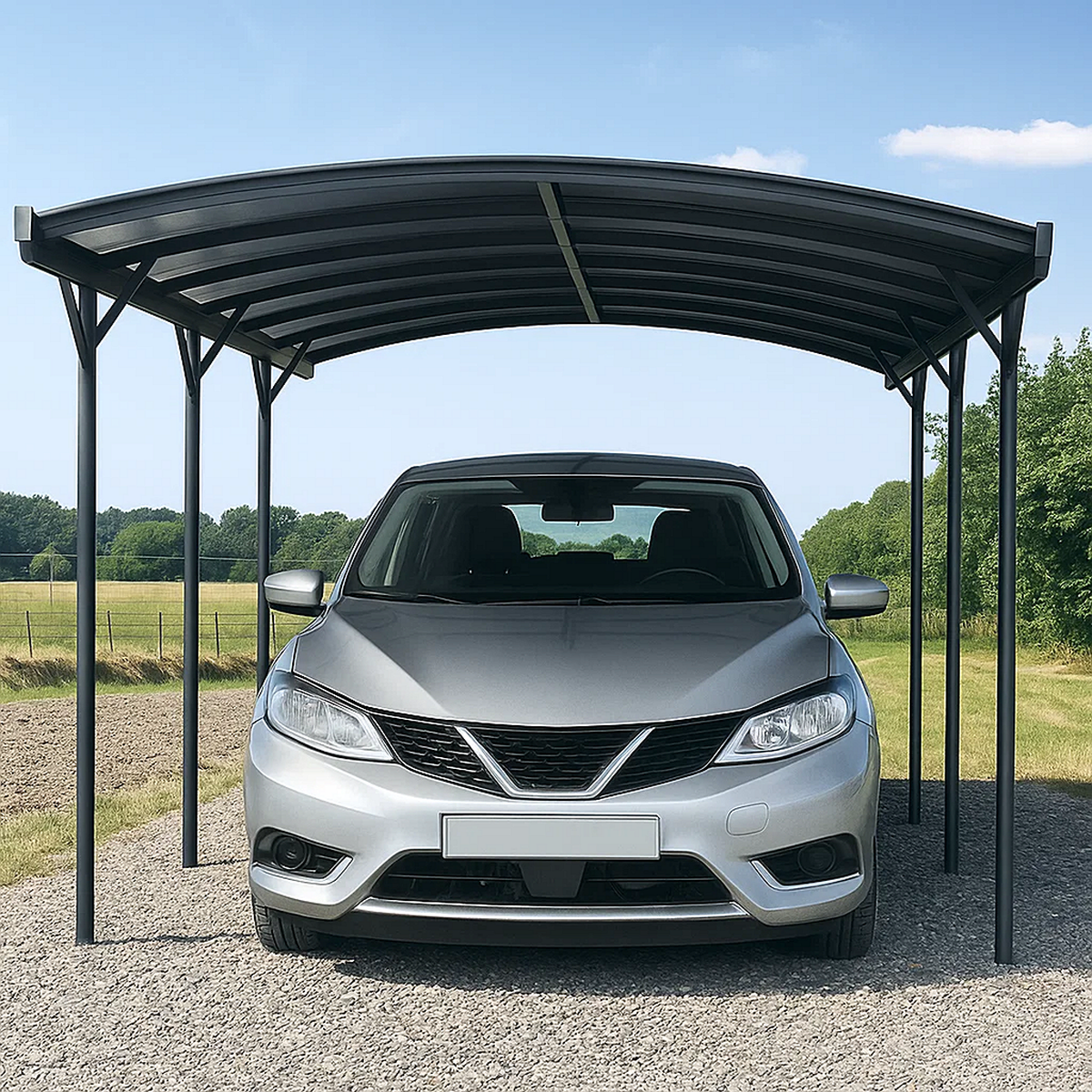 Cochera curva de aluminio con techo de policarbonato - 15m² - 5.05 x 3 x 2.3 m