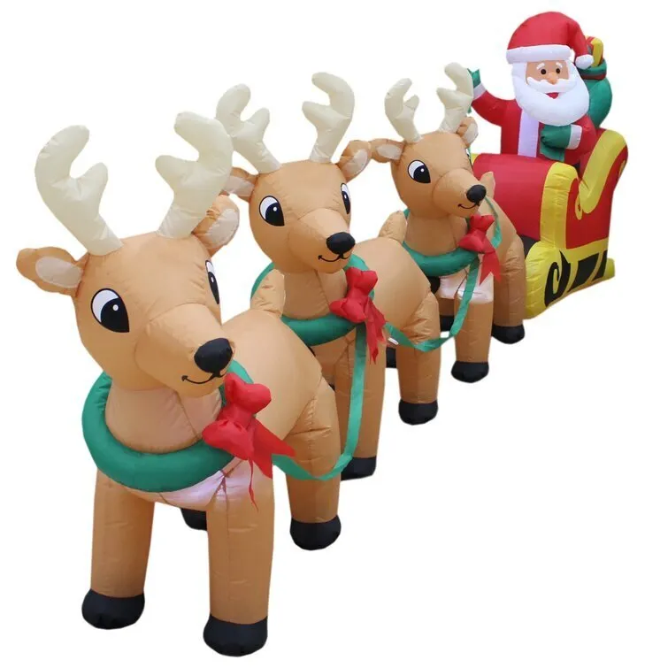 WAYFAIR Christmas Santa Claus On Sleigh With Three Reindeer Inflatable