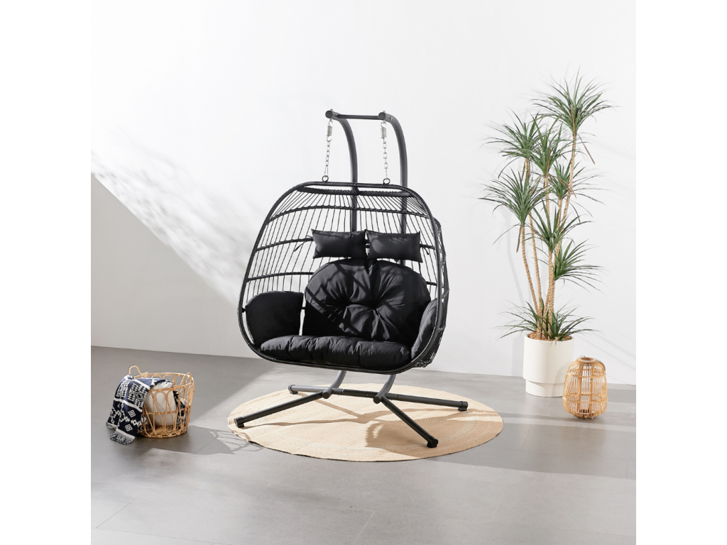 Sillón colgante 2 plazas negro Nestleare