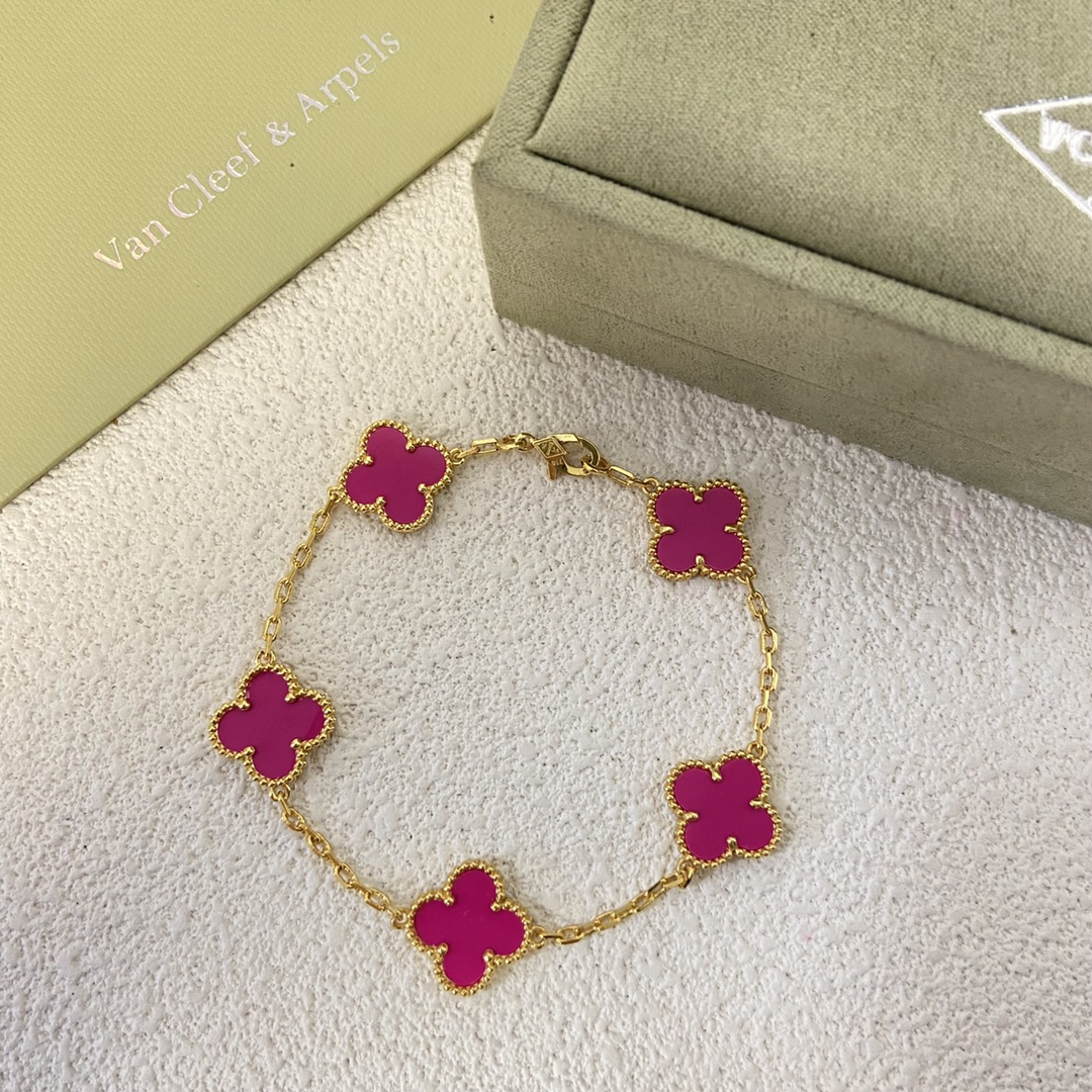 VCA 5 Rose Red Motifs Vintage Alhambra Bracelet - Original Replica Club