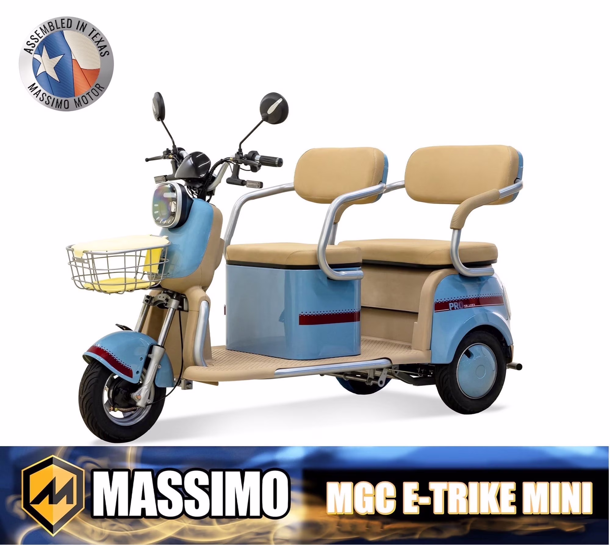 Massimo MGC E-Trike 3-Wheel Electric Cart – 17 MPH, 2-Seater Adult Scooter – Blue
