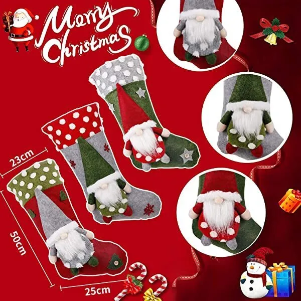 WAYFAIR Christmas-Christmas Stocking 3 Pack 19 Inch 3D Santa Christmas Stockings Fireplace Hanging Stockings For Family Christmas Decoration Xmas Character Holiday Season Party Decor