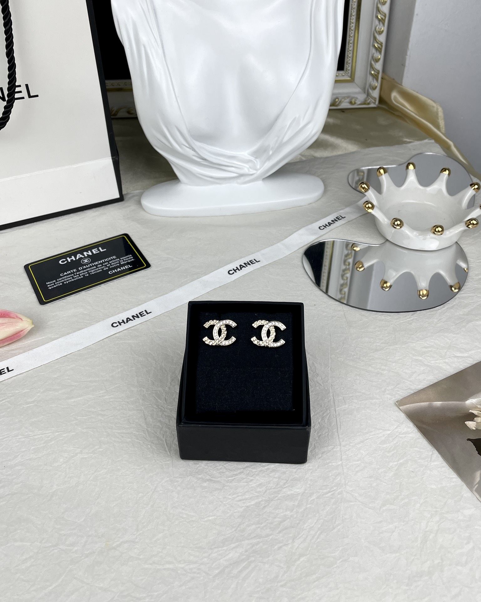 Chanel Minimalist Rhinestone CC Earrings - Original Replica Club