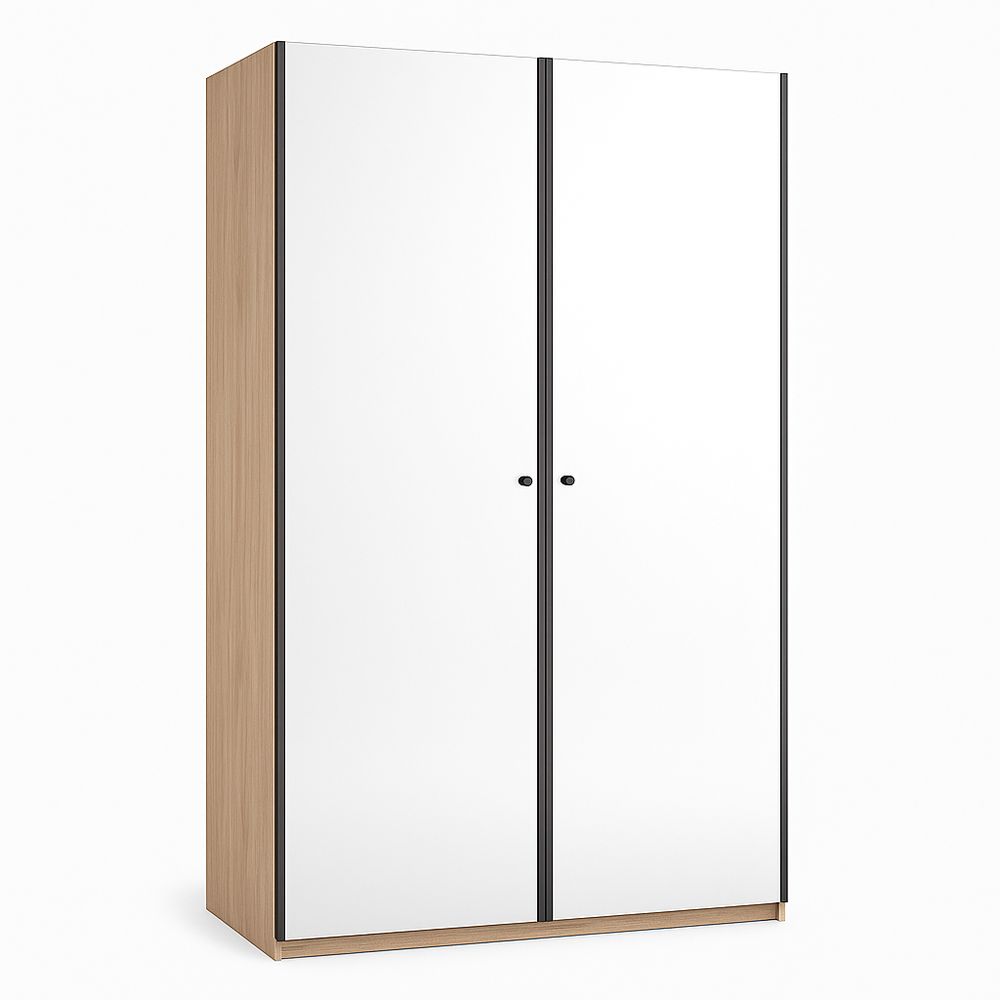 Armario moderno de dos puertas con espejo, estilo minimalista, estructura de madera, color blanco y natural, ideal para dormitorio y sala de estar