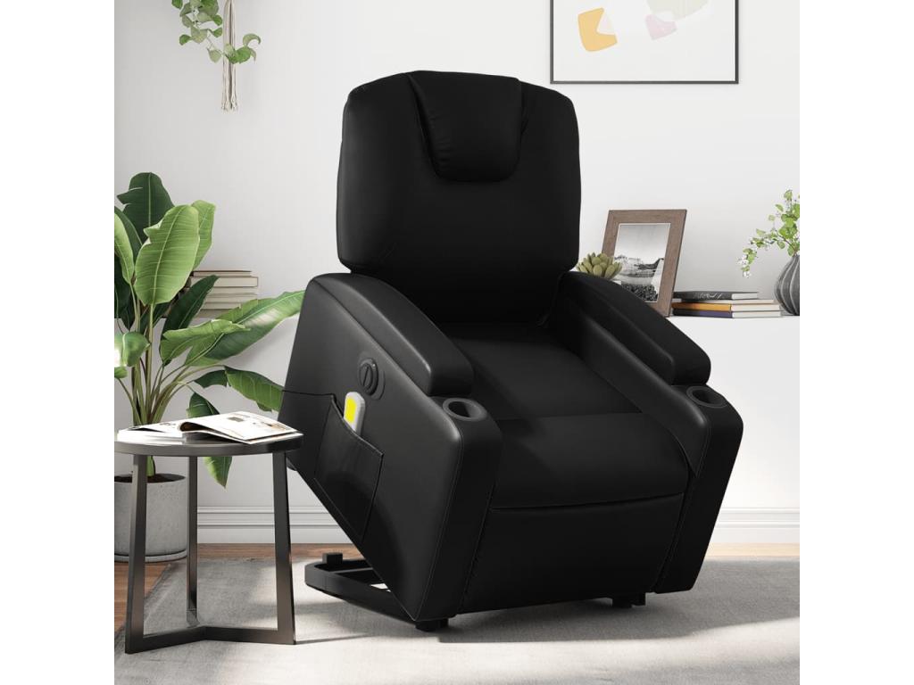 Sillón de masaje elevable eléctrico cuero sintético negro