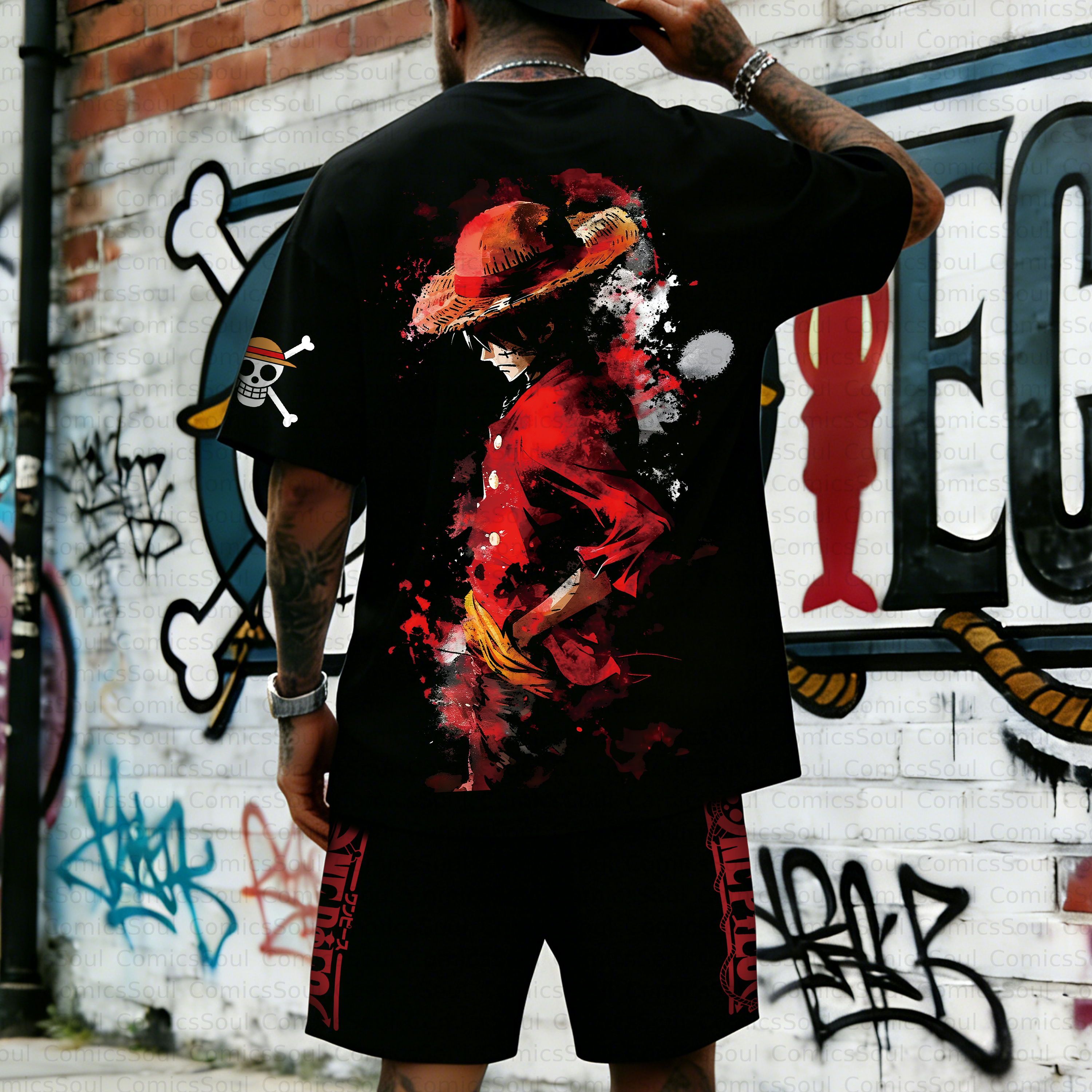 Unisex Anime Inspired Vintage T-shirt& Shorts 2 Pieces Set