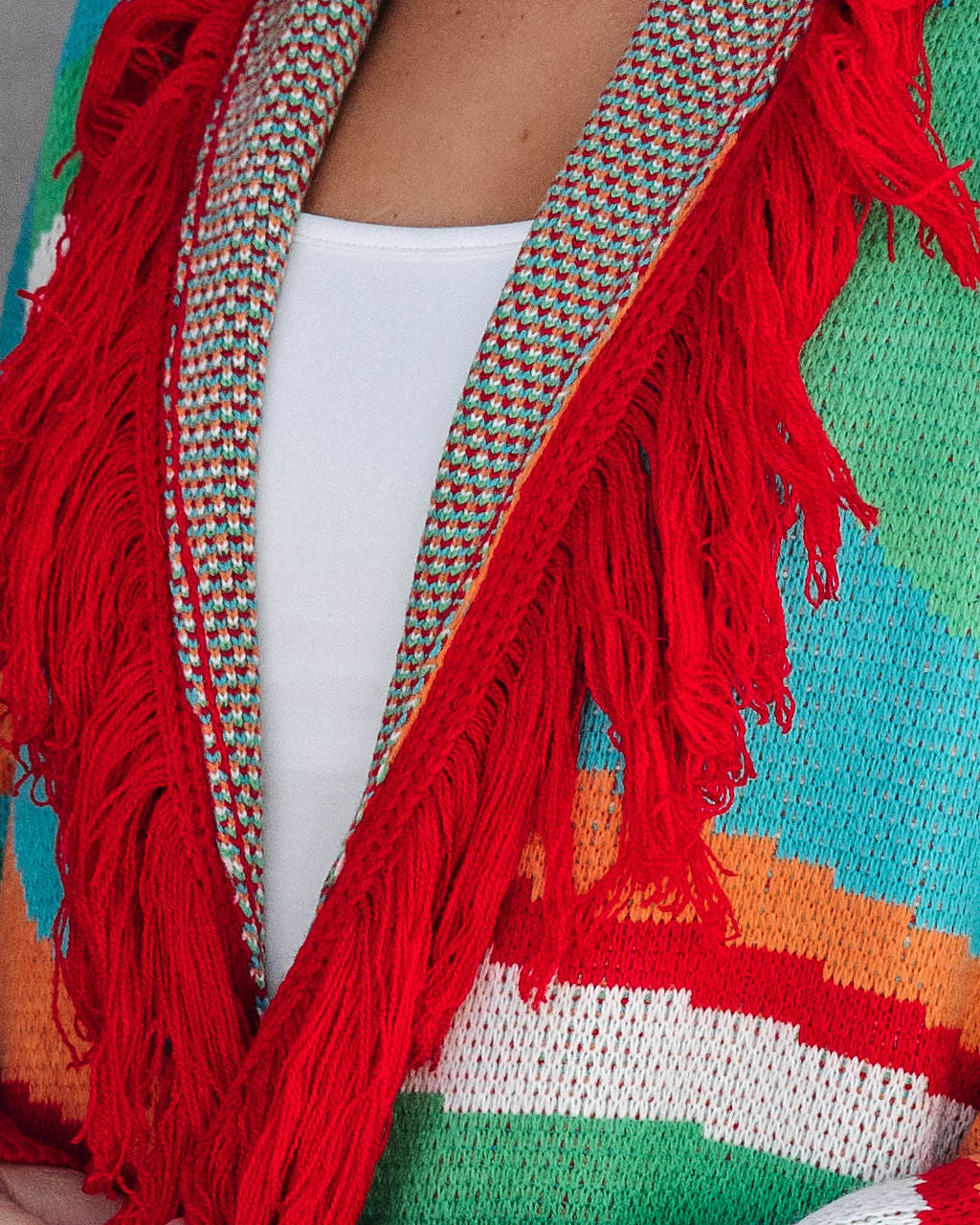 Let The Good Times Roll Knit Fringe Cardigan - Multi - Se7enfashion