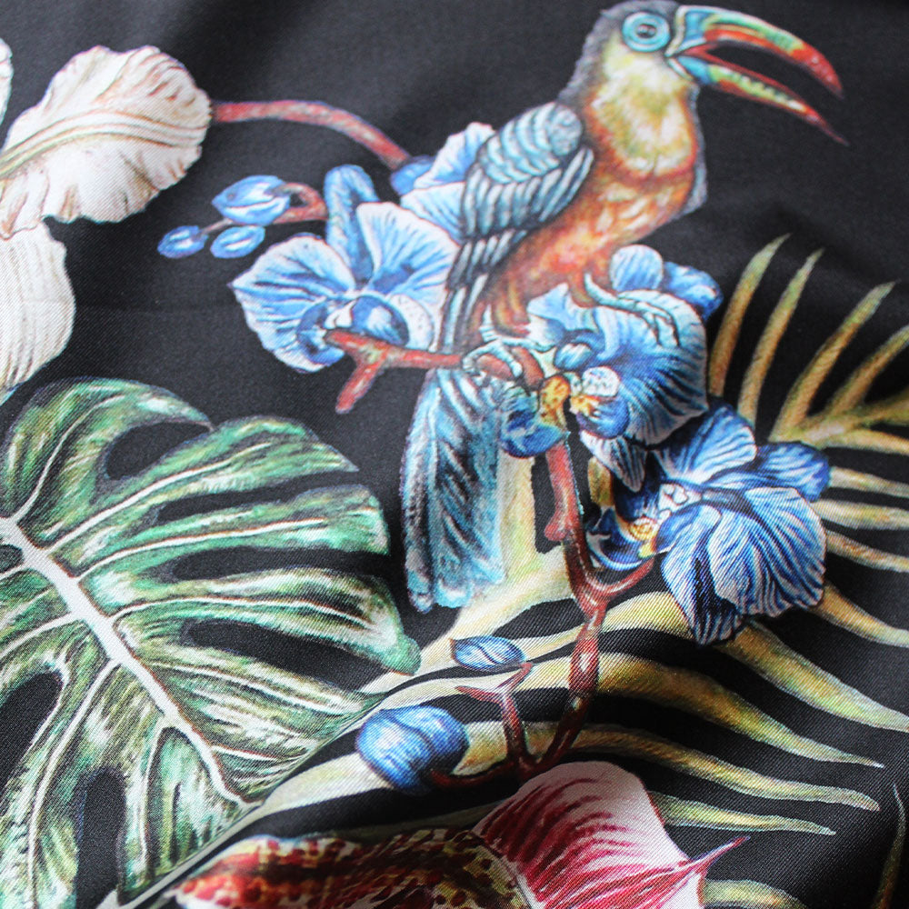 FOULARD LALIQUE BY GINNY LITSCHER DESSIN JUNGLE NOIR - DESSIN JUNGLE NOIR, 100% SOIE