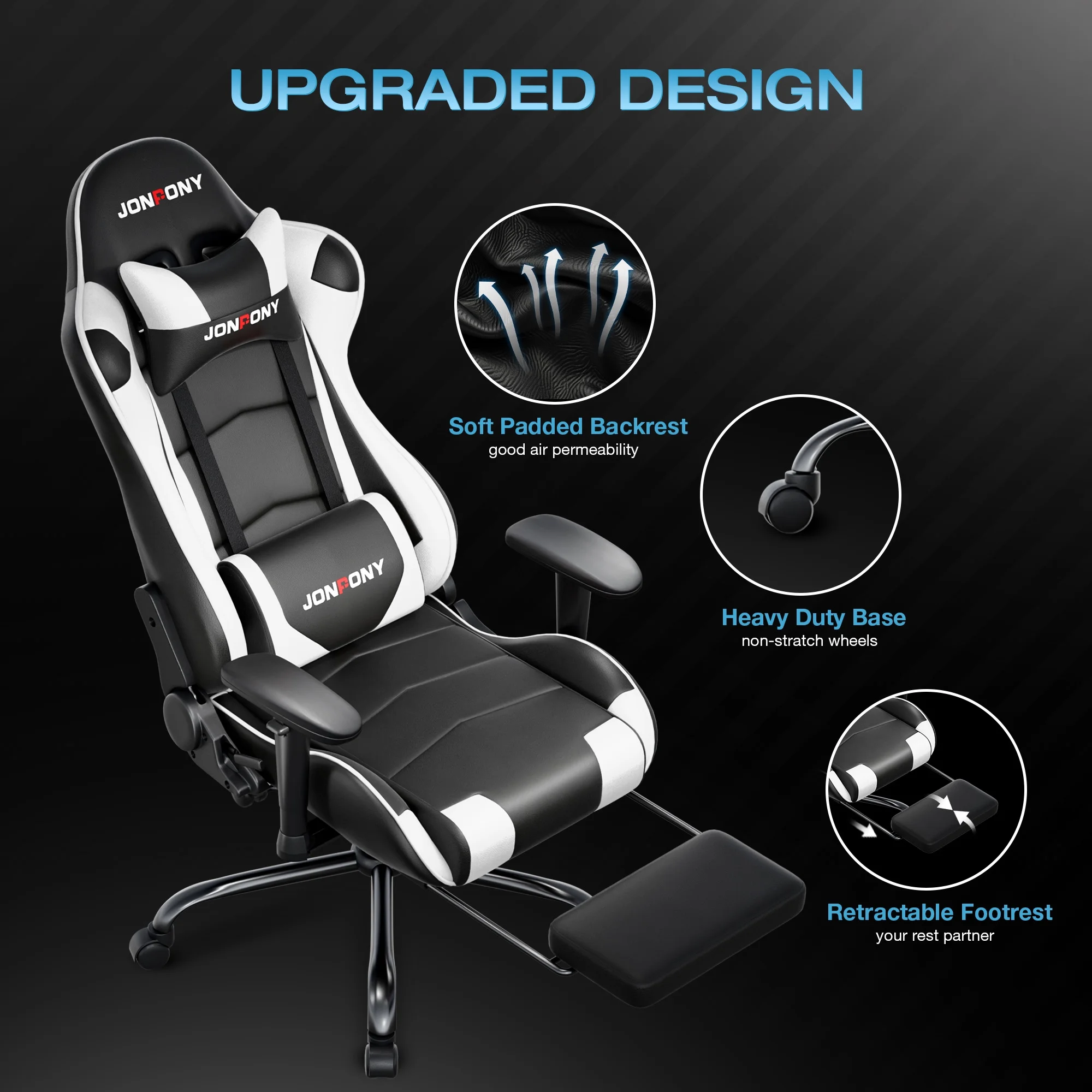 JONPONY Big and Tall 500LBS Gaming Chair, Ergonomic Design, Gamer Chair PU Leather with Footrest and Lumbar Support, High Back Office Chair Support 8 Hours Long Sitting,Red Computer Chair,Red - Image 67