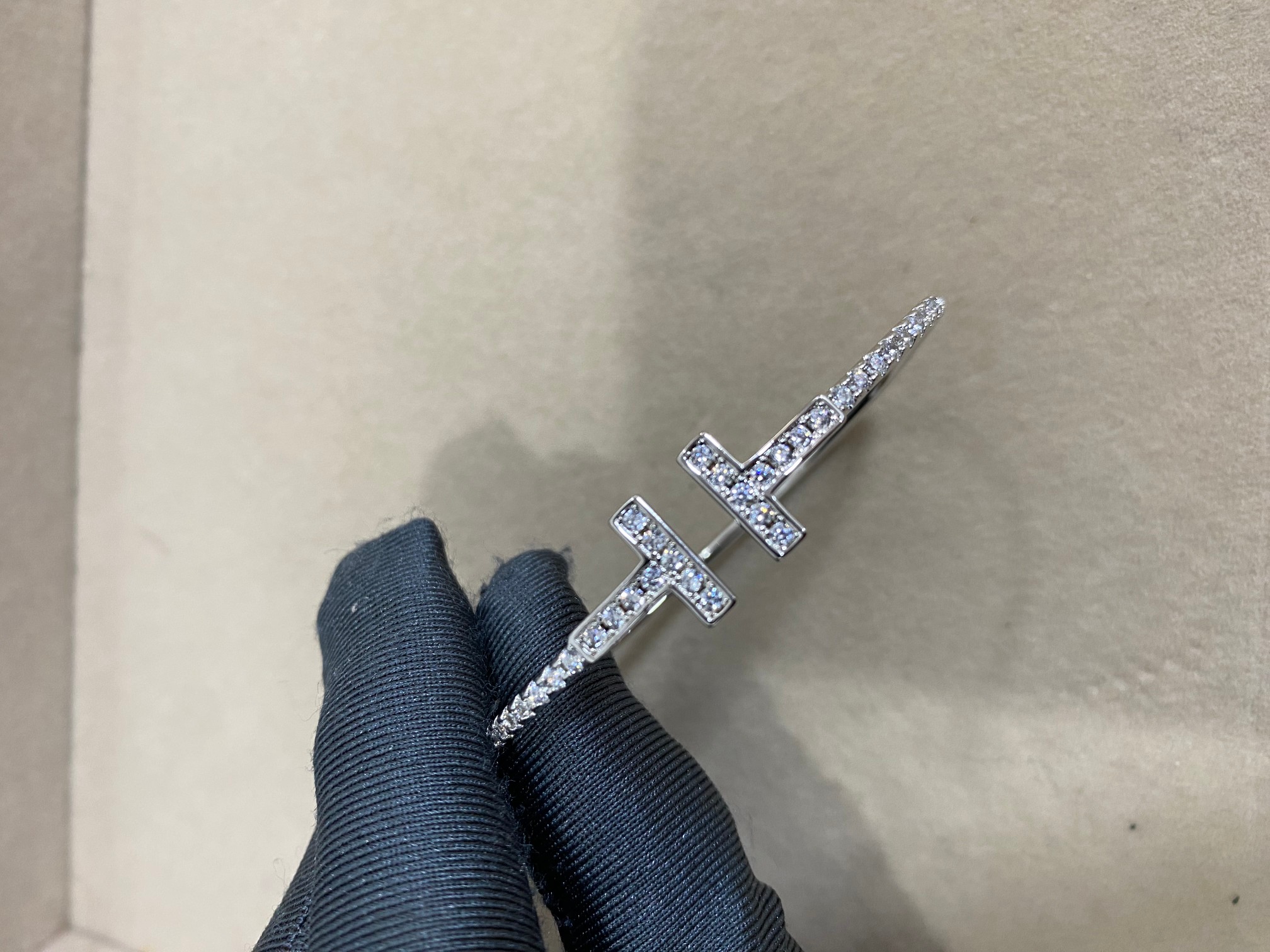 Tiffany Diamond Paved Double T Bangle Bracelet - Original Replica Club