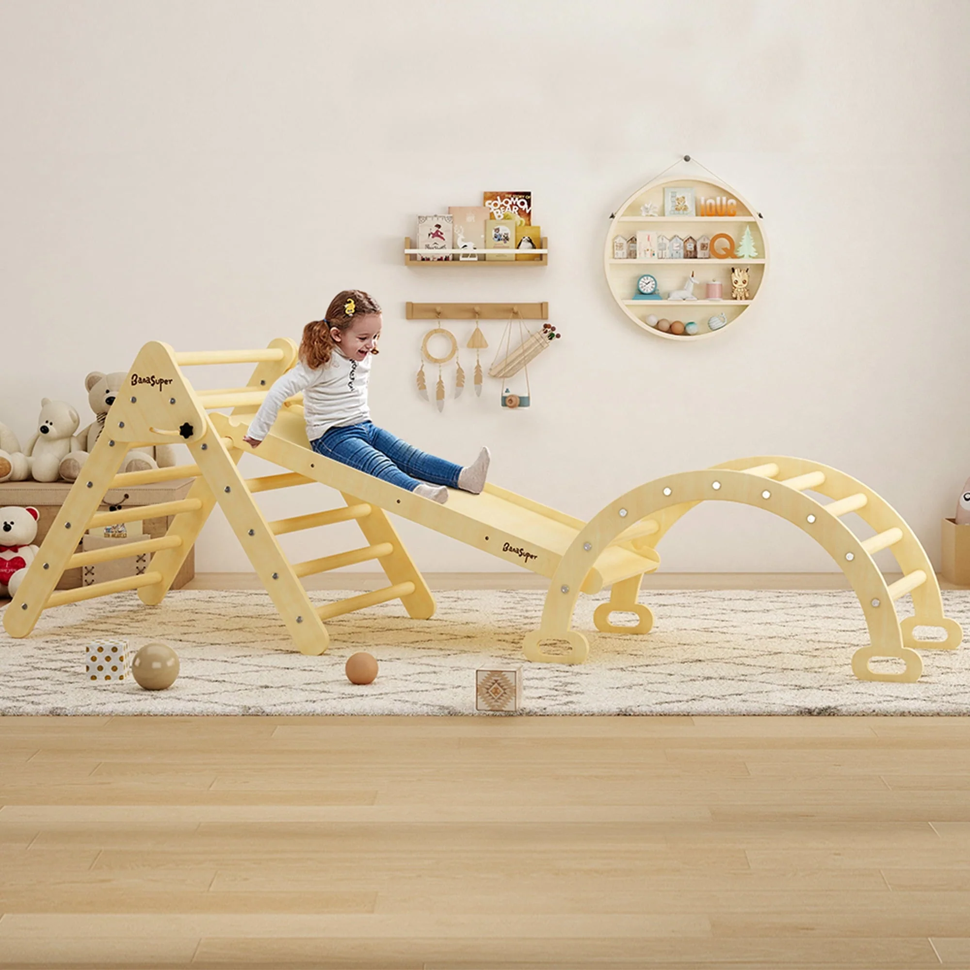 BanaSuper Large 3 in 1 Climbing Triangle Ladder with Ramp & Arch Foldable Wooden Climbing Triangle Set Montessori Climbing Toys for Baby Ourdoor Indoor Playground Play Gym Gift for Boys Girls - Image 8