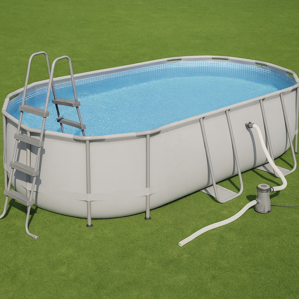 Piscina elevada desmontable ovalada gris azul PVC jardín 488x205x107 cm