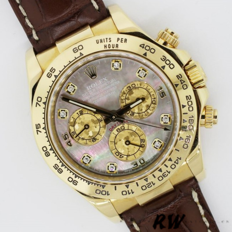 Rolex Daytona 116518 Yellow Gold Dark MOP Diamonds Dial 40mm Mens Replica Watch