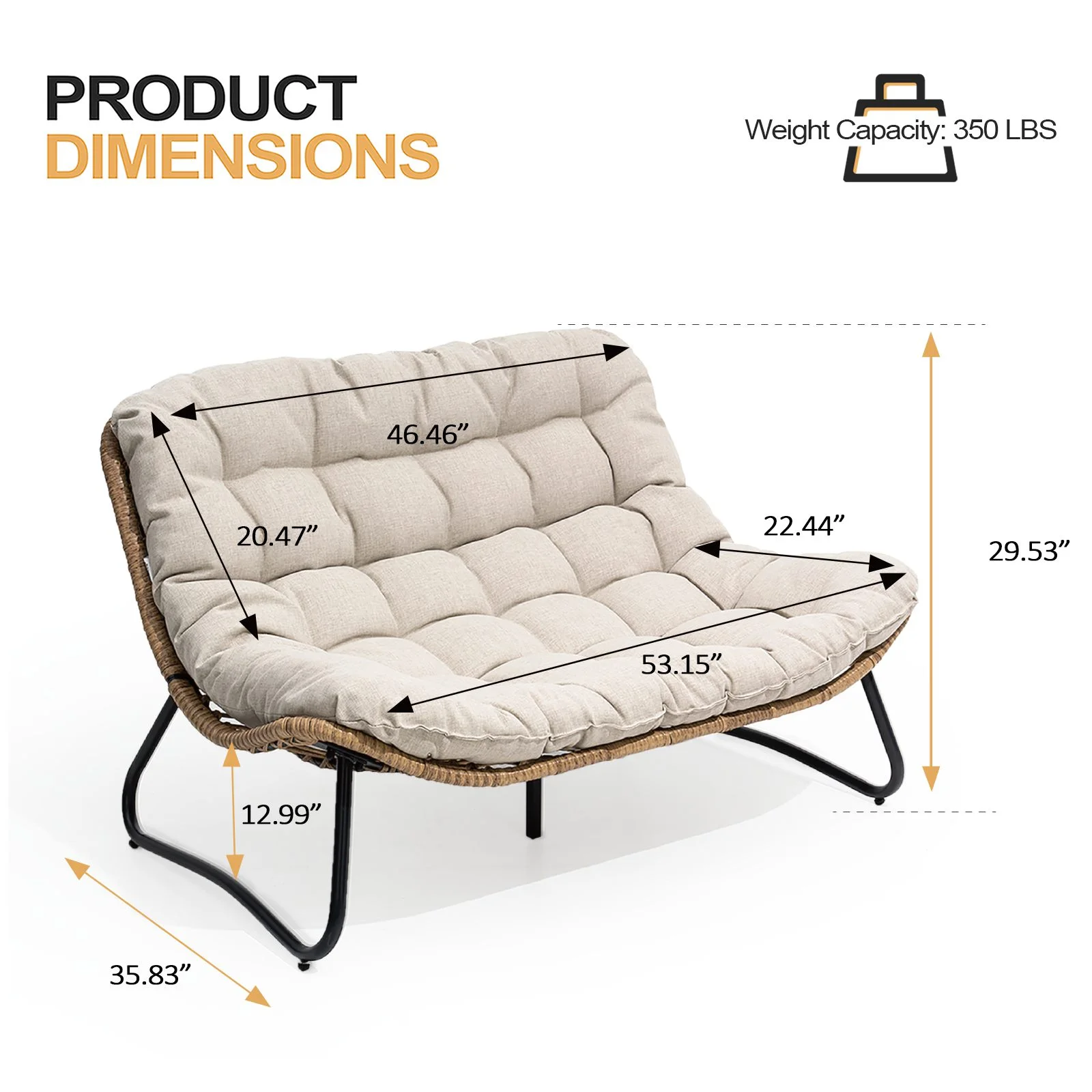 Crestlive Products Patio Loveseat, All-Weather Rattan Large Furniture with Soft Cushions, Outdoor Loveseat for Balcony, Poolside, Backyard (Beige) - Image 4