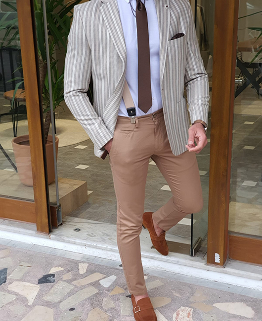 Daily Striped Contrast Color Notch Lapel Single Breasted Blazer