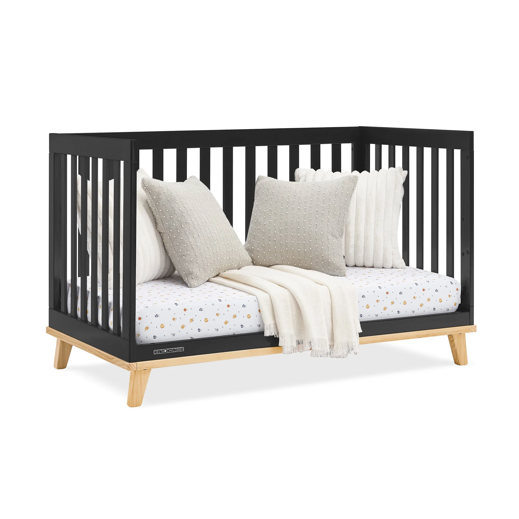 Delta Children Frankie 4-in-1 Convertible Crib - Greenguard Gold Certified, Black with Natural - Image 6