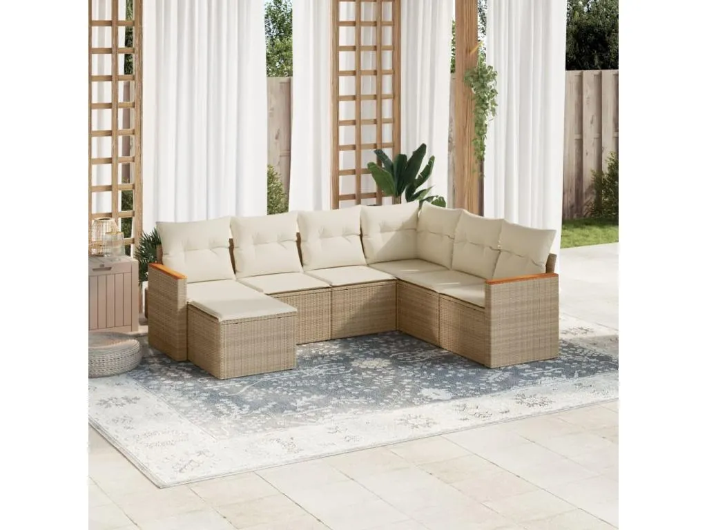 Set sofás de jardín 7 piezas y cojines ratán sintético beige 96851dsse