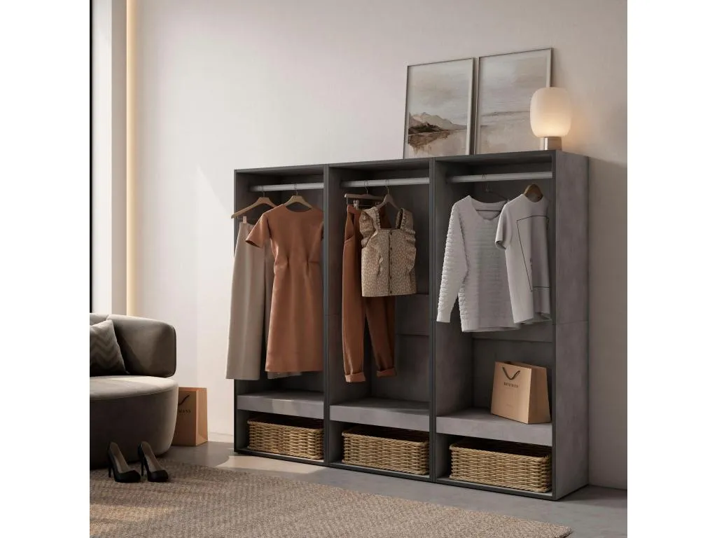 Vestidor abierto 180x35x145 cm Dormitorio habitación Armario perchero Cemento WGED22425