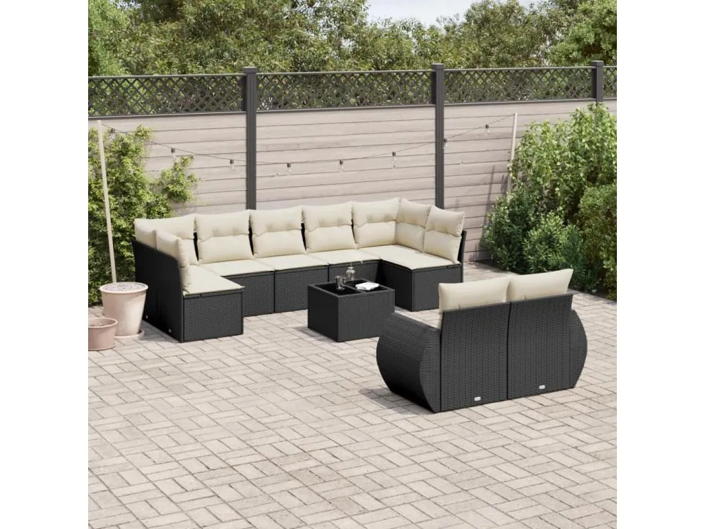 Set de sofás de jardín 10 pzas cojines ratán sintético negro TUQO82080