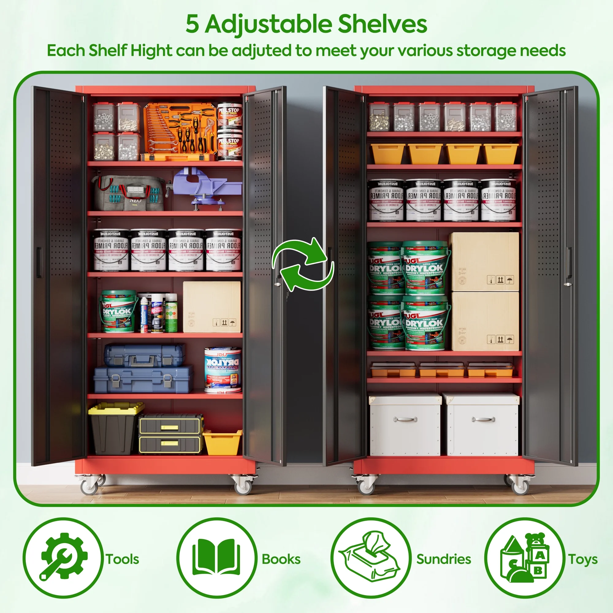 SUPEER Metal Rolling Storage Cabinets with Locking Doors and 5 Adjustable Shelves, Steel Garage Storage Cabinet for Garage, Office, Classroom, Assemble Required(Black) - Image 32