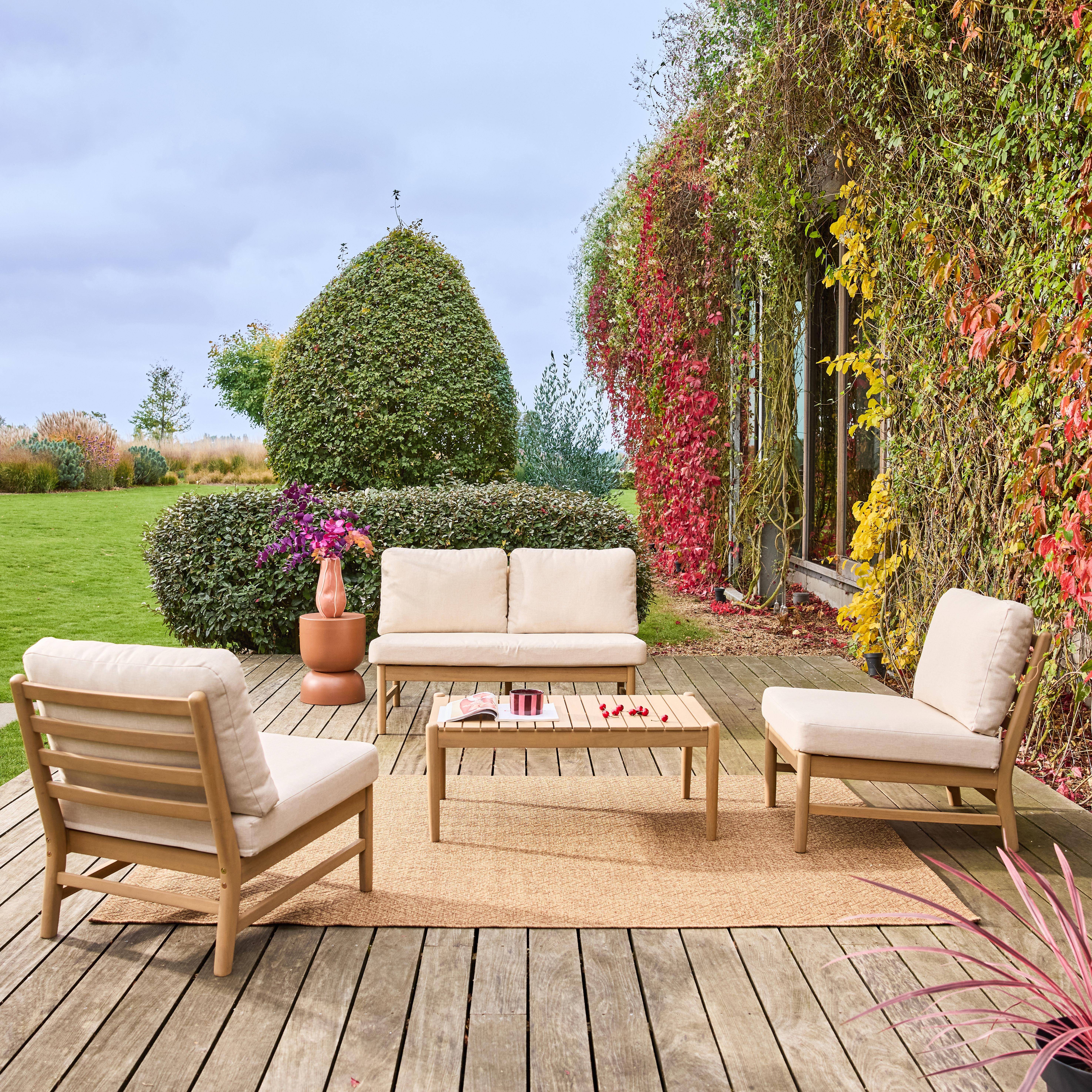 Lunari - Conjunto de muebles de jardín de madera de acacia, 4 plazas
