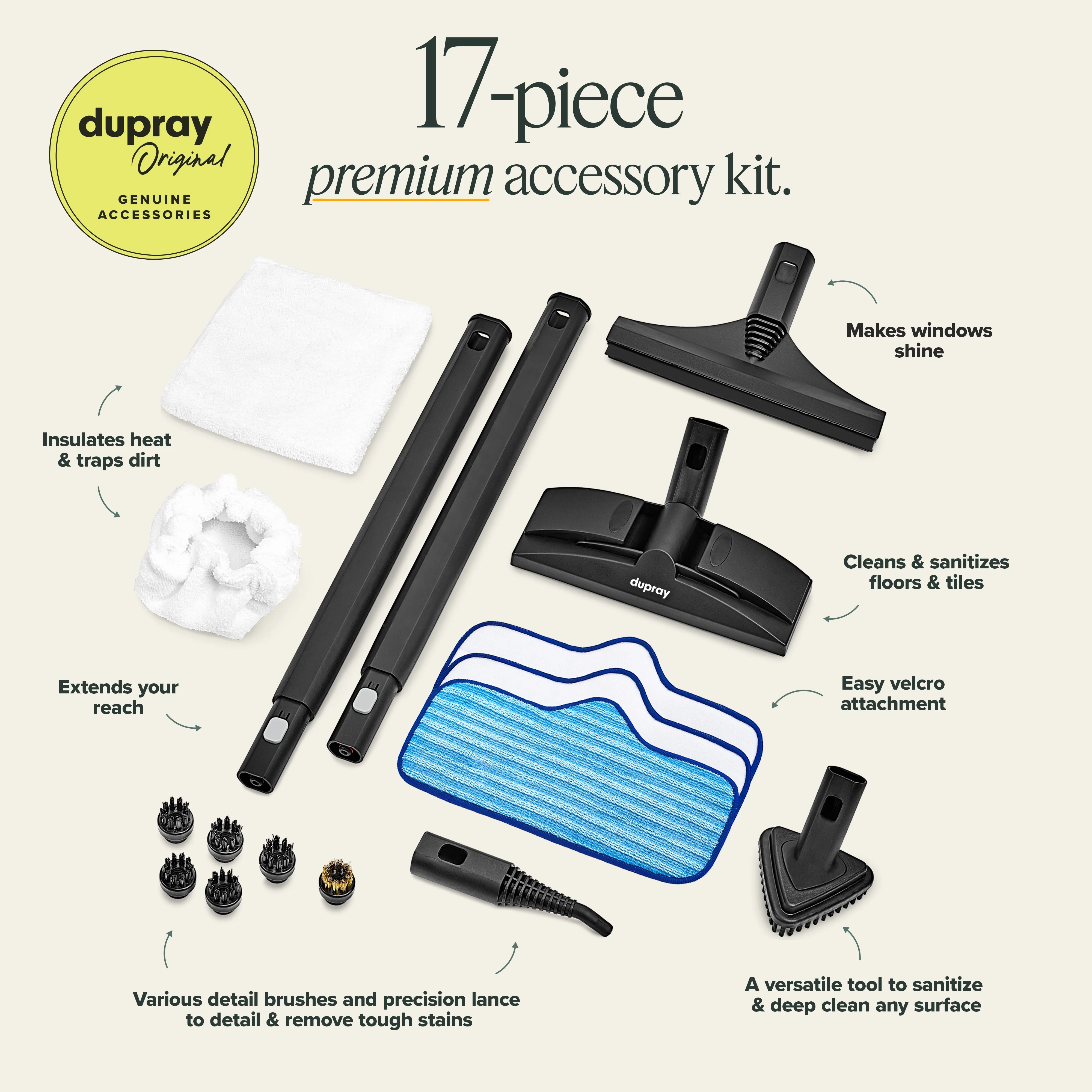 Dupray Neat Steam Cleaner 17-Piece Kit -?Our bestselling multipurpose steam cleaner with all the tools to clean, detail, sanitize*, deodorize floors, grout, bathrooms, kitchens and more. 1500w - Image 2