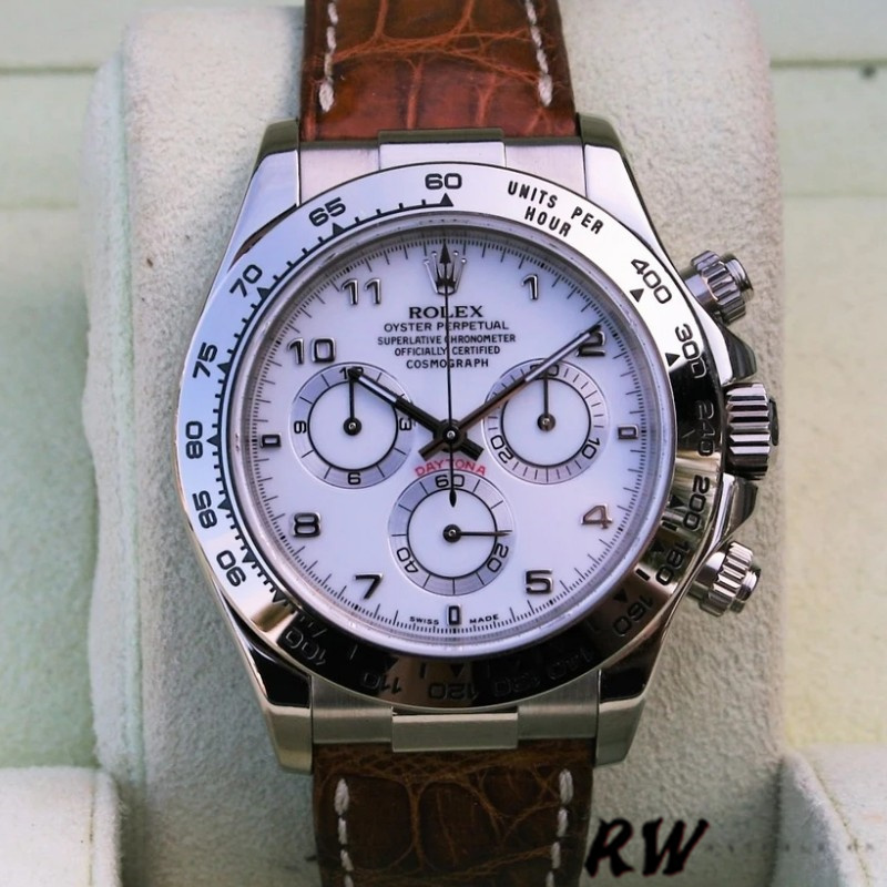 Rolex Daytona 116519 white Arabic dial brown leather strap 40mm Mens Replica Watch