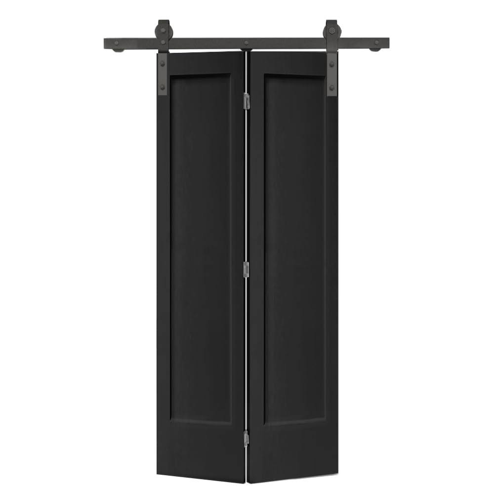 CALHOME 36 in. x 80 in. 1 Panel Shaker Black Painted MDF Composite Bi-Fold Barn Door with Sliding Hardware Kit(Black/36" X 80")