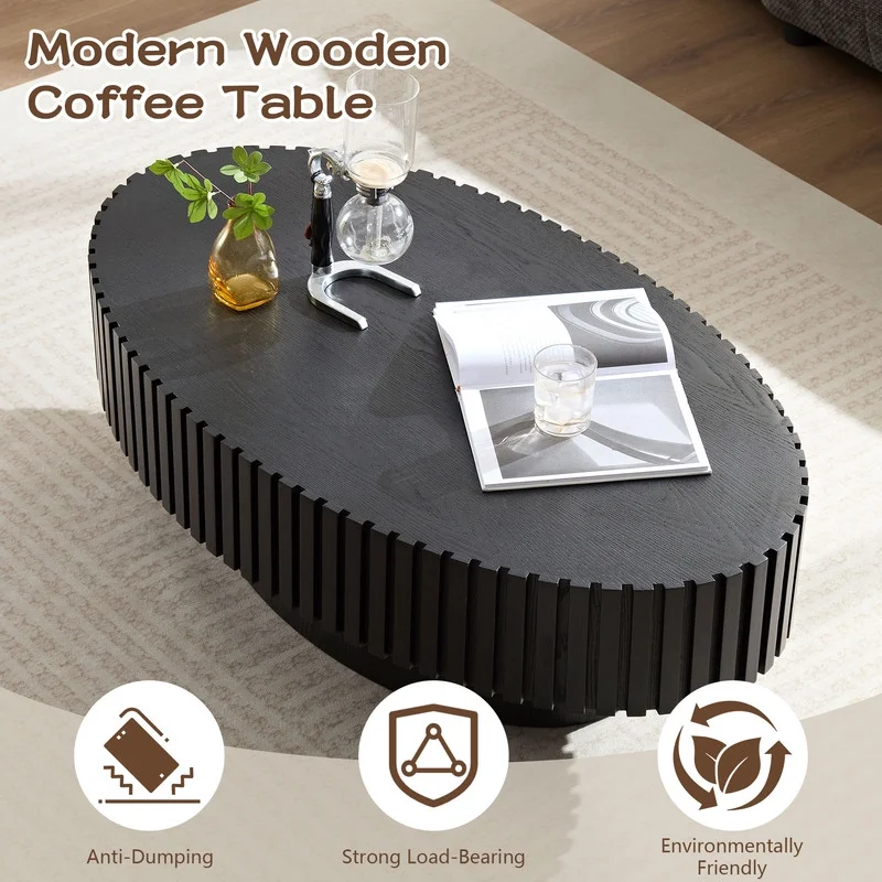 FFH 43.7 inch Oval Coffee Table for Living Room,Handcraft Rustic Corner Coffee Table Nature Wood Relief Sturdy Pedestal for Apartmen,Side Table Centre Table,Nature Wood - Image 69
