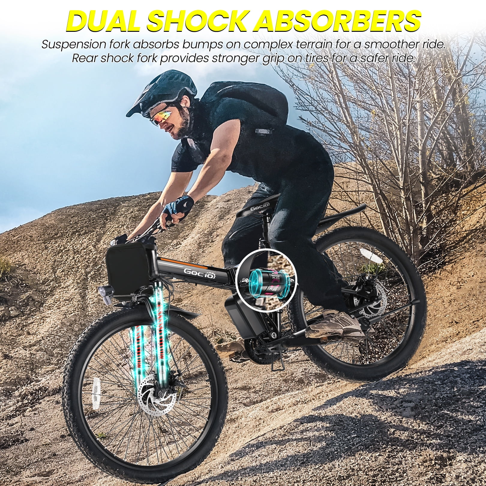 Gocio 26" Folding Electric Bike for Adults, 500W Electric Mountain Bike, Dual shock absorbers, 48V 7.8Ah Battery, Shimano 21 Speed, UL2849 - Image 18
