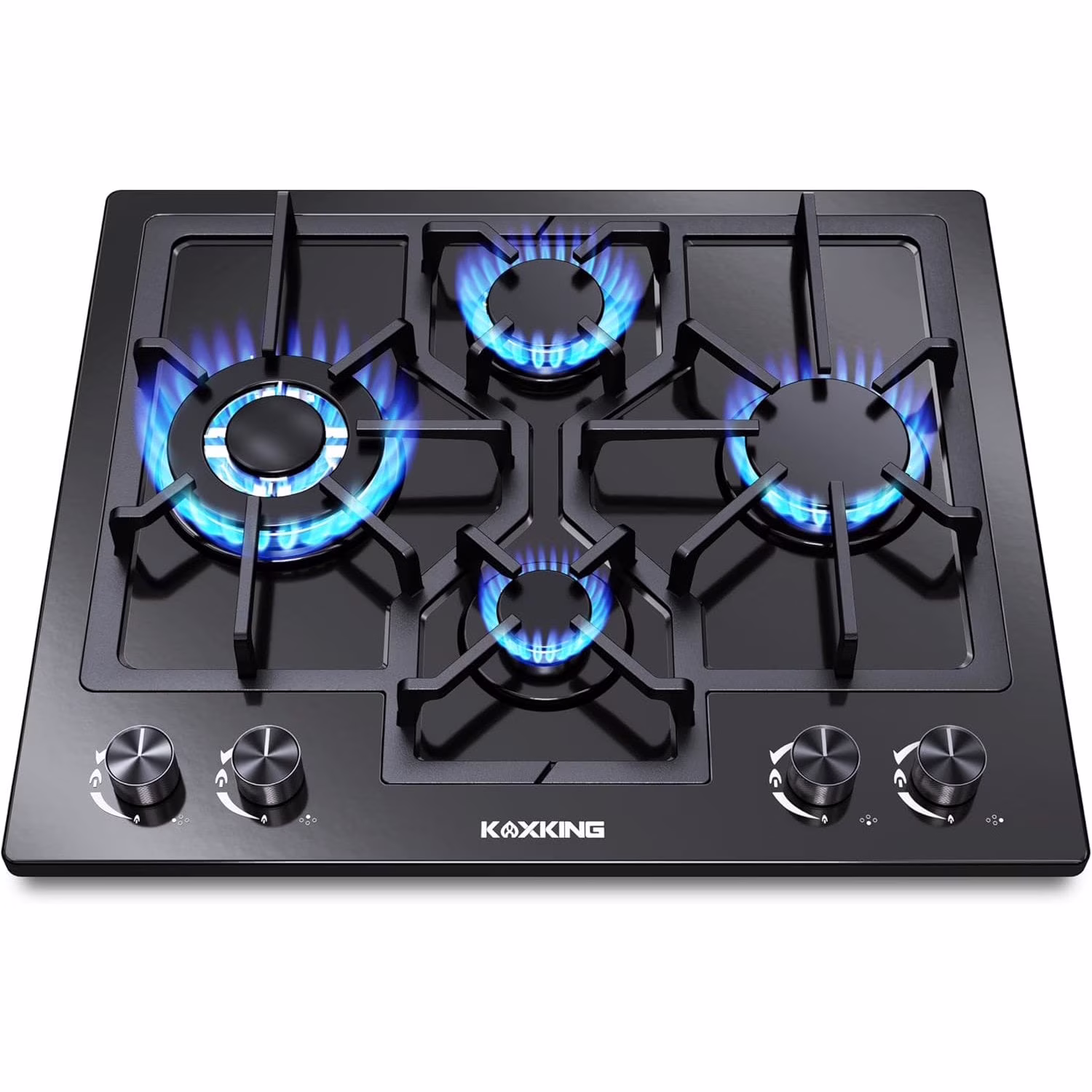 24 in Black Gas Cooktop - Built - in Dual Fuel Natural Gas Propane Stove - 4 Burner Convertible Cooktop with Thermocouple Protection