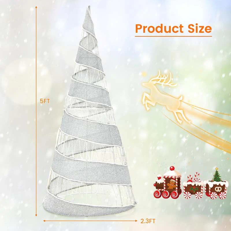Eletriclife 5 Feet Pre-lit Christmas Cone Tree with 300 Warm White and 250 Cold White LED Lights