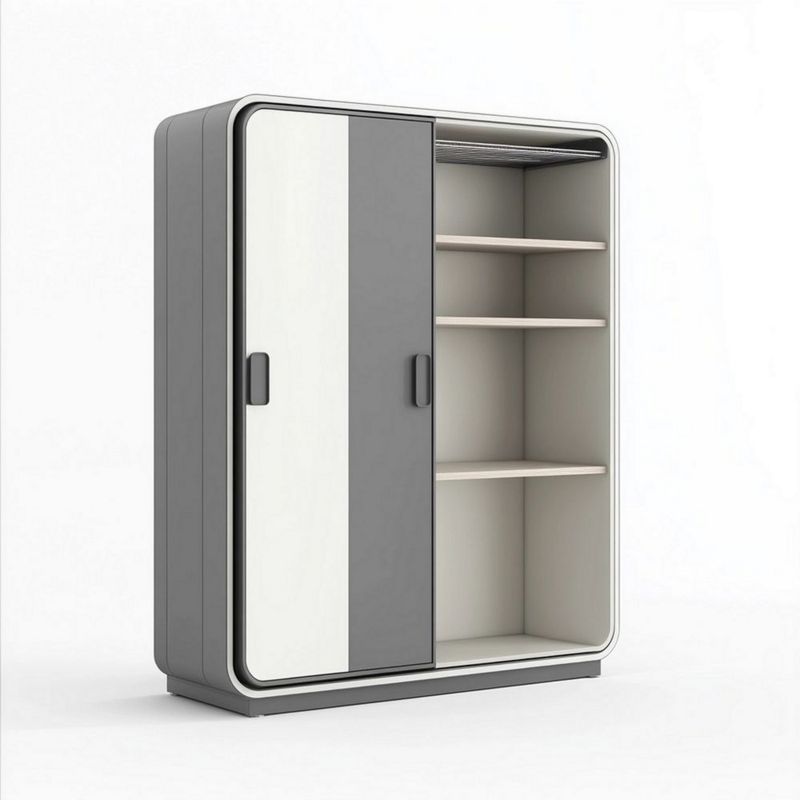 Armario de Dormitorio con Puertas Correderas y Estantes Ajustables - Estilo Moderno en Madera Gris y Blanco 180x200x60 cm