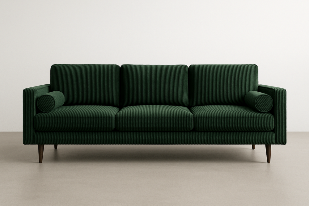 Sofá 3 Plazas Verde Oscuro 220x90x85 cm con Cojines Cilíndricos