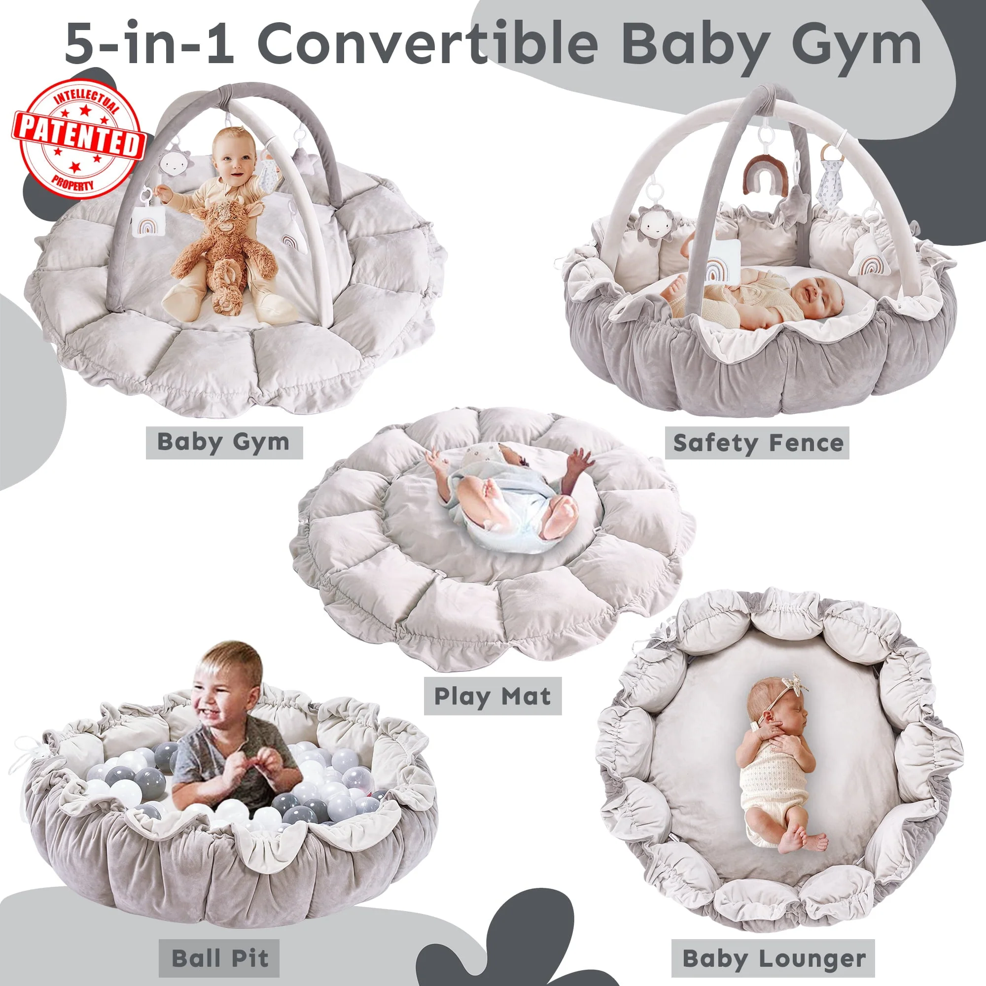 5-in-1 Thick & Plush Play Gym, Convertible Stage-Based Developmental Activity Gym & Play Mat from Baby to Toddler, Ball Pit, Pet Cushion, Balls are not Included - Image 7