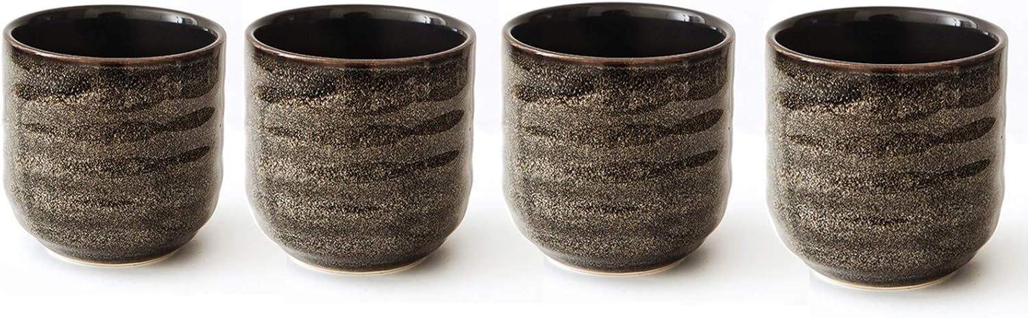 Japanese Style Ceramic Tea Set, Tea Cup, Coffee Cup, Yerba Mate Set, Ceramic Mate Cup Set of 4 (Brown grey)