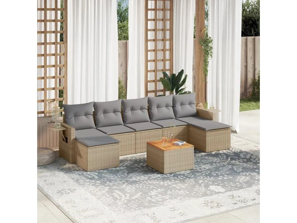 Set sofás de jardín con cojines 13 pzas ratán sintético beige 06427uotm