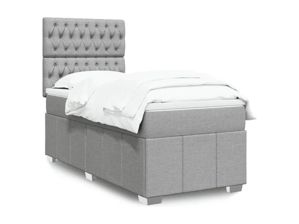 Cama box spring con colchón tela gris claro 90x190 cm btt3519460