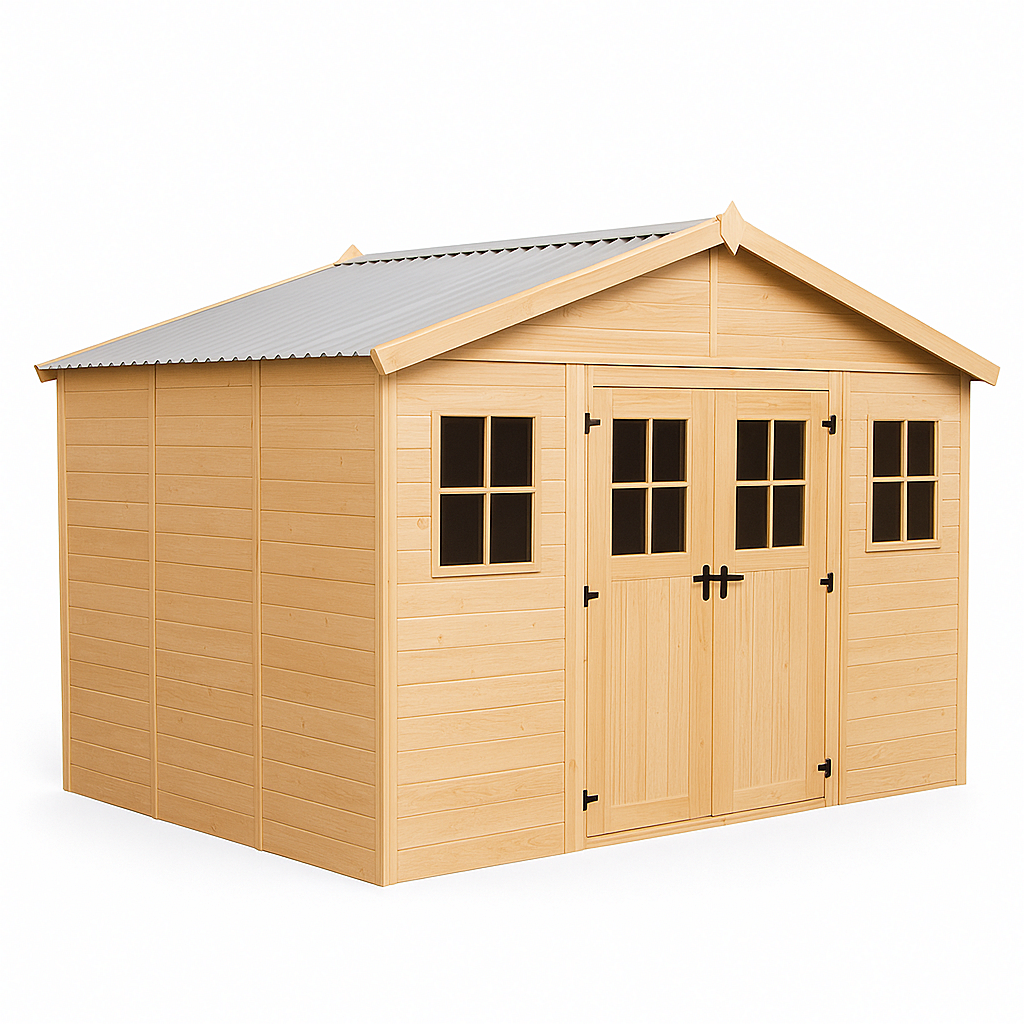 Caseta de jardín de madera, almacenamiento exterior resistente a la intemperie, color madera clara, ideal para guardar herramientas, equipos de jardinería y bicicletas, 275 × 195 × 230 cm