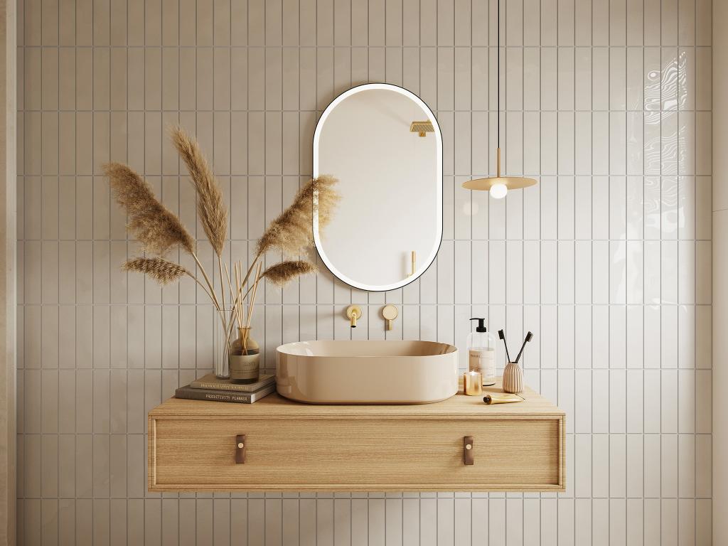 Espejo de baño ovalado con luz antivaho y marco negro - 60 x 90 cm - ALARICO
