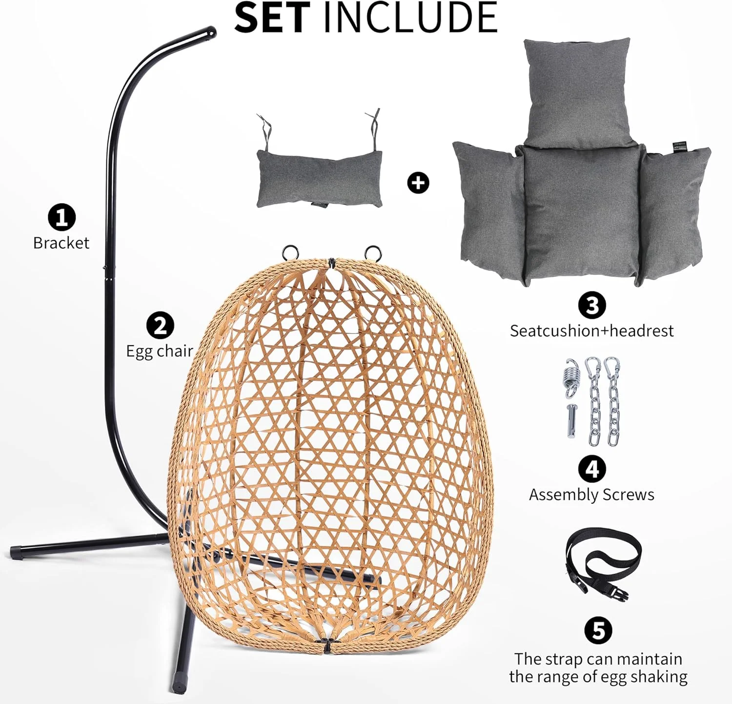 Egg Chair with Stand Patio Wicker Hanging Chair Hammock Swing Chair 350LBS Capacity