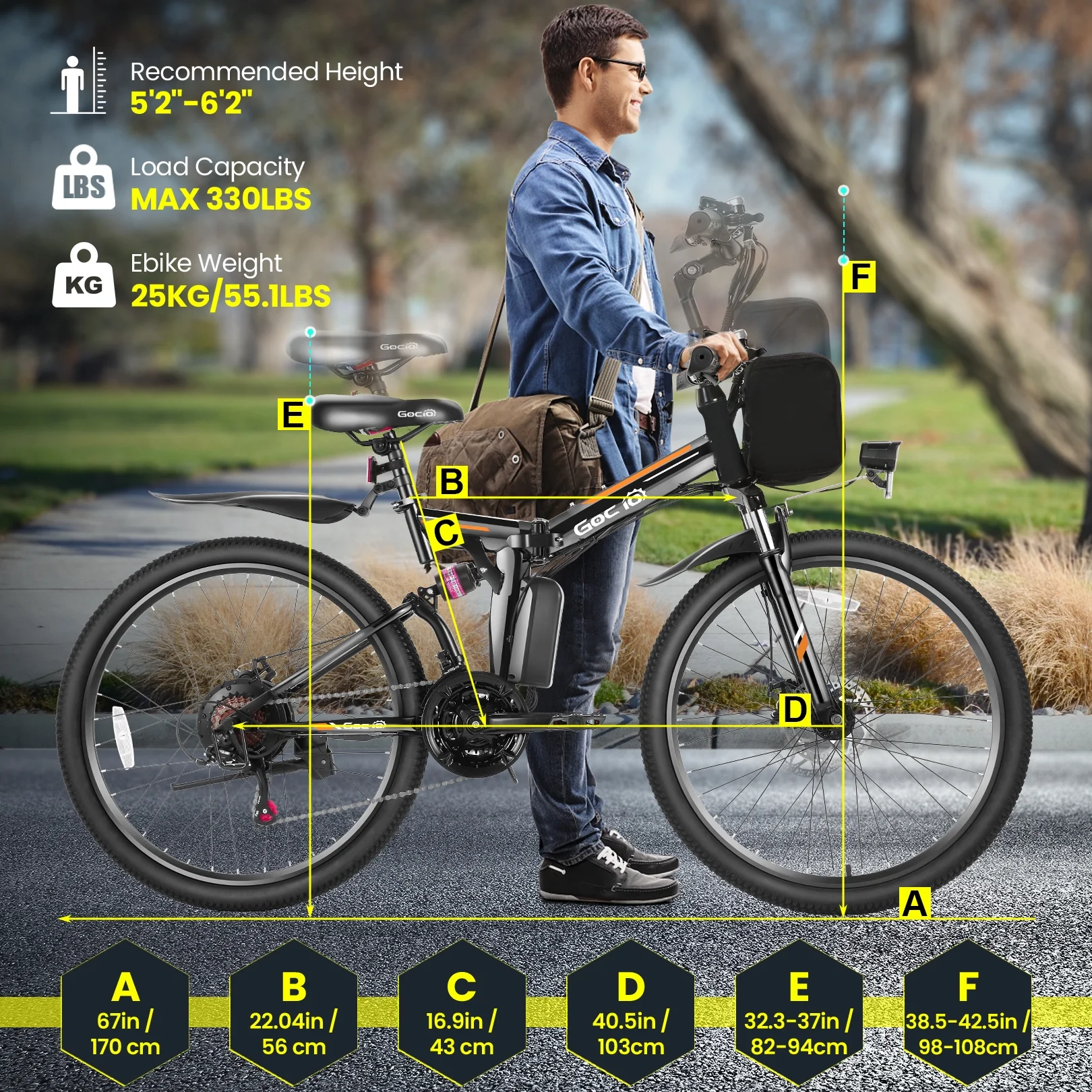 Gocio 26" Folding Electric Bike for Adults, 500W Electric Mountain Bike, Dual shock absorbers, 48V 7.8Ah Battery, Shimano 21 Speed, UL2849 - Image 17