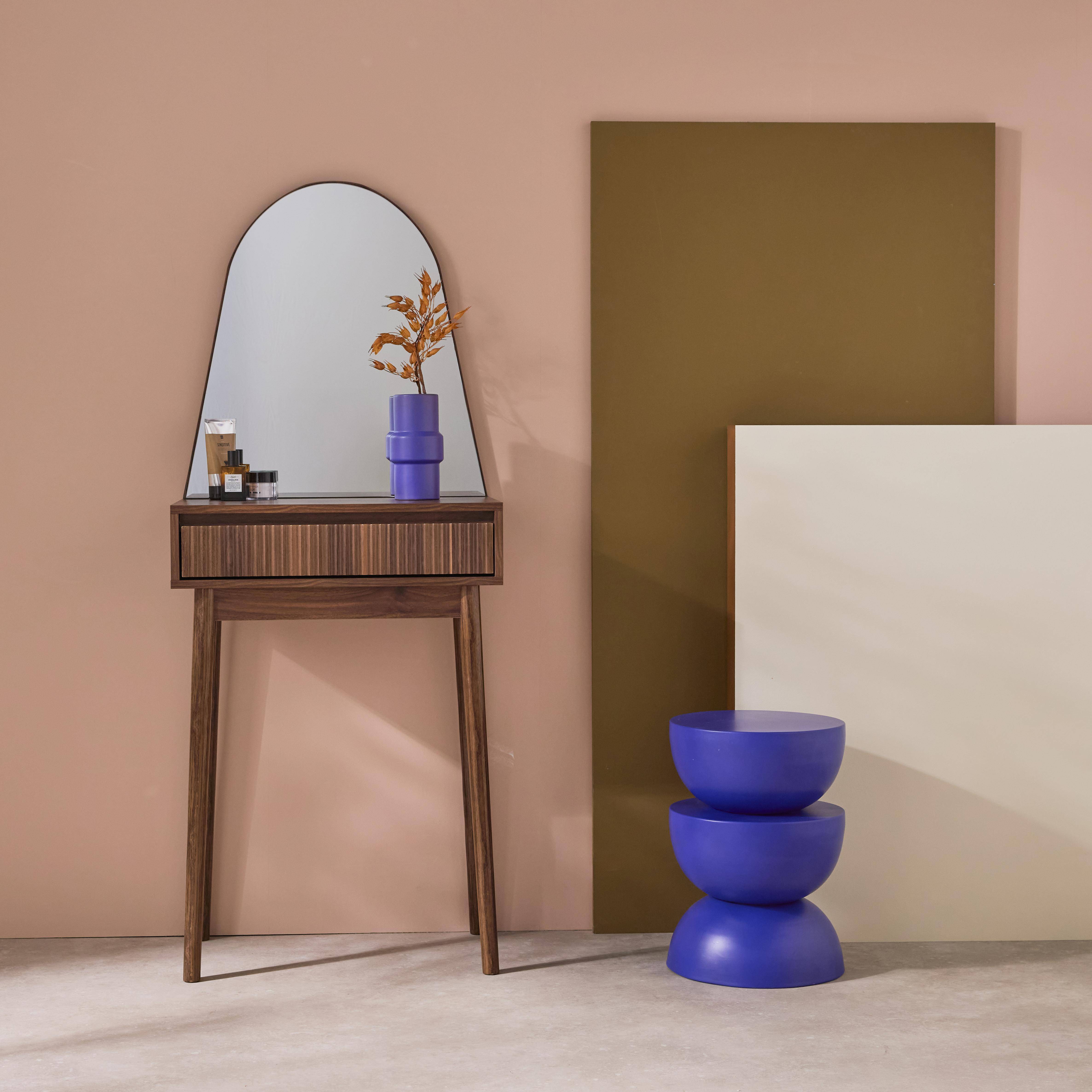 Linear - Mueble tocador de madera espejo redondo, 60cm
