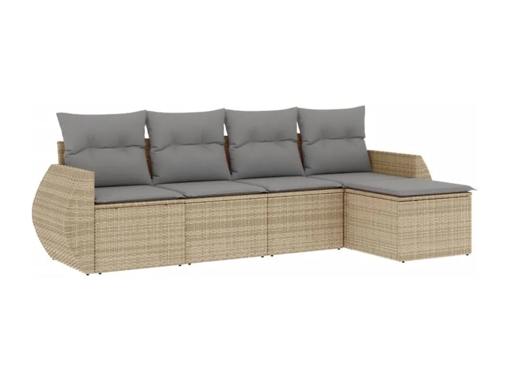 Juego de sofás jardín con cojines 5 pzas ratán sintético beige ktip95162