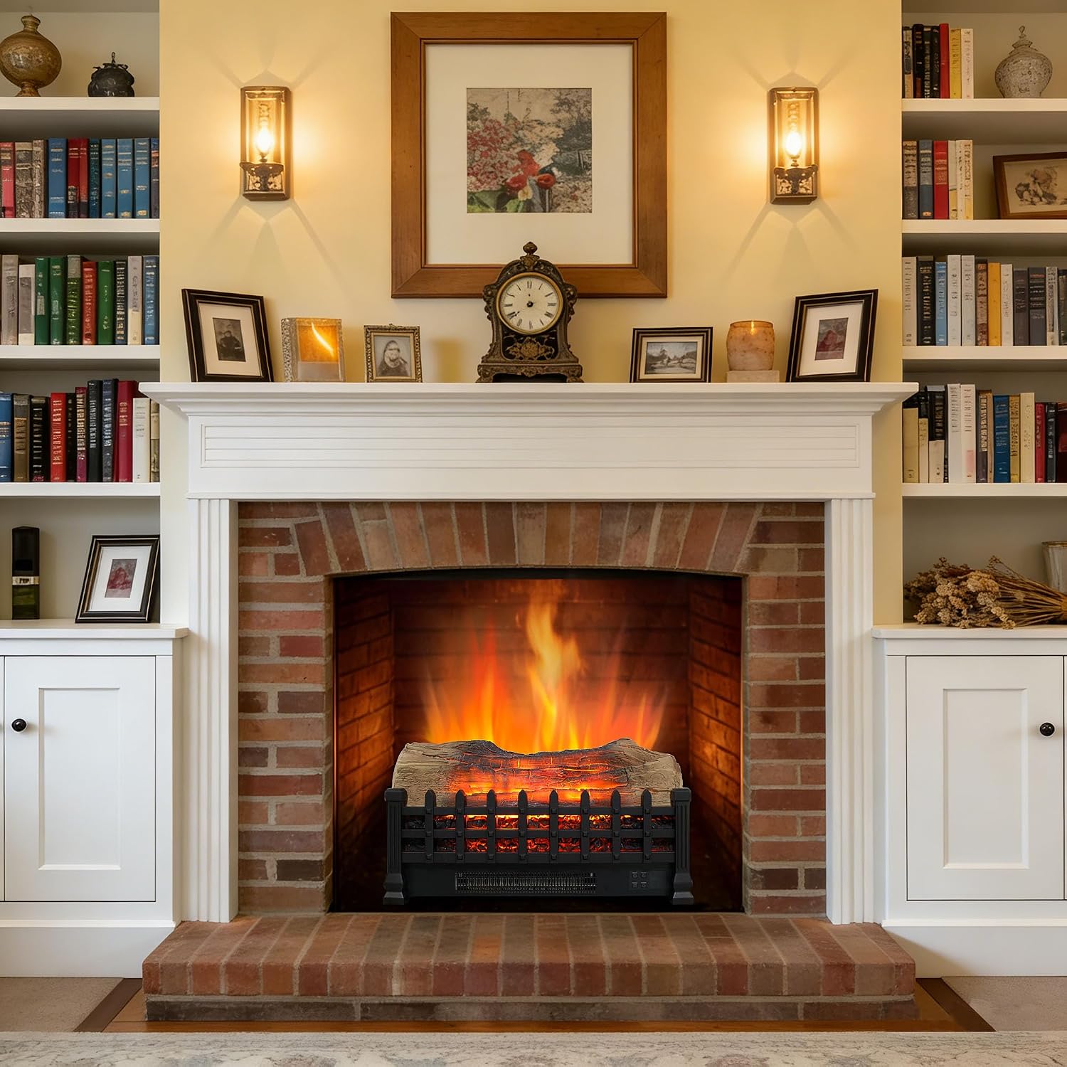 21" Electric Fireplace Log Set, Fireplace Insert with Realistic Flame, Adjustable Flame Brightness, Thermostat, 9H Timer, Remote Control, Overheating Protection, 1400W - image 2