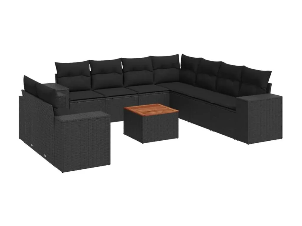 Set de sofás de jardín 10 pzas cojines ratán sintético negro 26514GMND