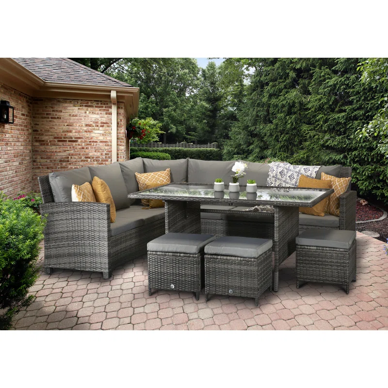 WAYFAIR Camila Wicker 9 - Person Garden Lounge Set With Cushions