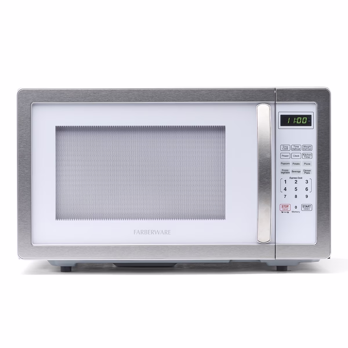 Farberware Stainless Steel Countertop Microwave Oven with Child Lock, 1.1 Cu Ft Black Stainless